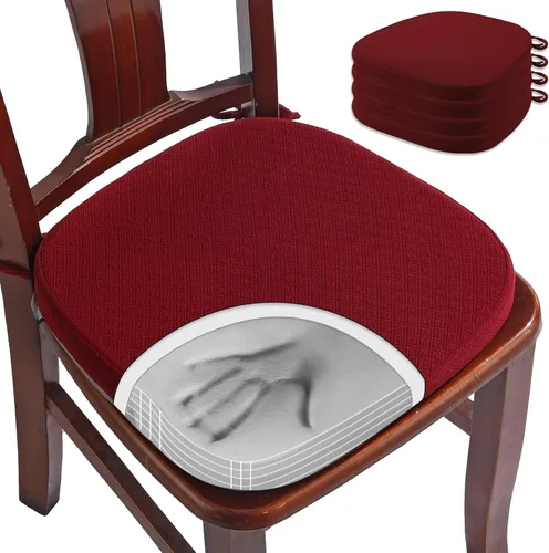 Miniatura 9 de BUYUE Cojines de Espuma Viscoelástica de Lujo para Sillas, Paquete de 6, Jacquard 16" en Forma de U, Cojines Cómodos para Sillas de Comedor, Borgoña