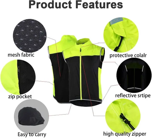 Miniatura 4 de Pacdeaet Windstopper Chaleco de ciclismo para hombre resistente al viento reflectante impermeable chaleco de viento transpirable