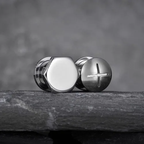 Miniatura 2 de COOEAR Tornillo de plata y tuerca de oreja de acero inoxidable de calibre de oreja de 0.236 in a 0.630 in