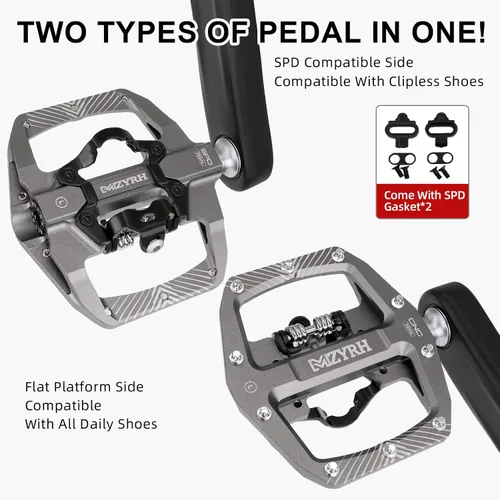Miniatura 2 de MZYRH Pedal, pedales de bicicleta de montaña MTB, compatibles con doble función sellada sin clipless de aluminio 9/16 pulgadas, plataforma plana