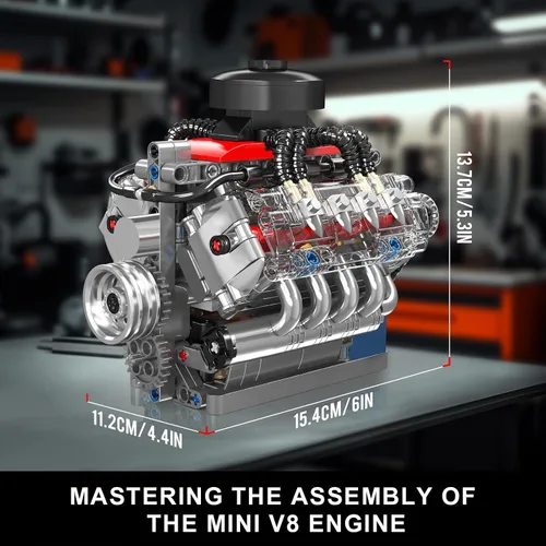 Miniatura 4 de Mould King 10171 Kit de modelo de motor V8 que funciona, motor de coche de 8 cilindros con motor, bloques de construcción coleccionables