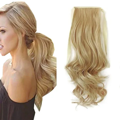 Miniatura 31 de Extensión de cabello sintético rizado con clip, cola de caballo larga, con clip, para niñas, mujeres y mujeres