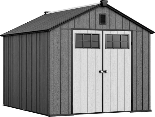 Miniatura 8 de YITAHOME Cobertizo de almacenamiento para exteriores de 8 x 10 pies con suelo, cobertizo de jardín de plástico extra grueso para bicicletas