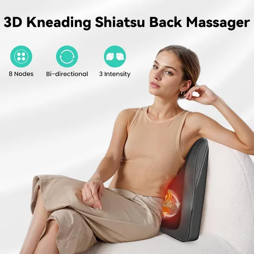 Miniatura 3 de Snailax Masajeador de cuello con calor, masajeador de espalda Shiatsu 4D para aliviar el dolor de tejido profundo, amasar, calentar y vibración