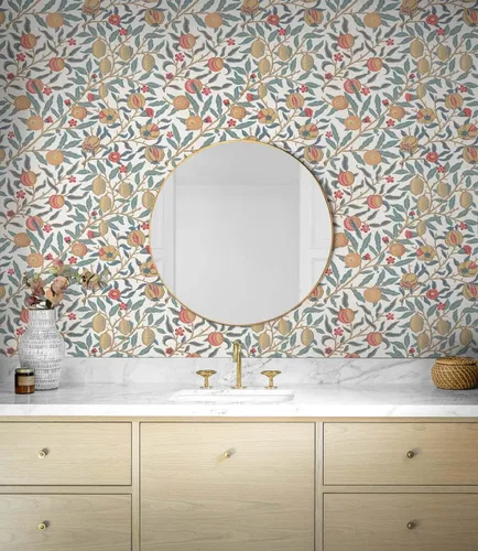 Miniatura 4 de NextWall Papel tapiz vintage de granada (azul piedra lunar y ocre claro)