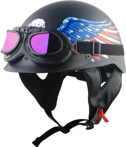 Miniatura 14 de 1Storm Casco de media cara para motocicleta, ciclomotor, scooter, piloto con visera ahumada interior retráctil, bandera azul + paquete de gafas