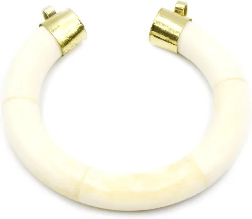 Colgante de hueso | Colgante de media luna redondeada con doble fianza dorada | Colgante de collar | Colgante focal de hueso de buey | Blanco,