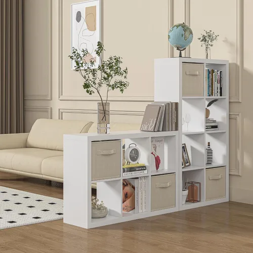 Miniatura 2 de Estantería con contenedor de almacenamiento, organizador de almacenamiento de 6 cubos, estantería abierta de madera moderna, estante de cubículos