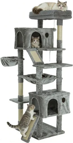 Miniatura 19 de Árbol para gatos de 35.8 pulgadas con cama doble para gatos y hamaca, rascador de felpa con plataforma cómoda para dormir y pelota de juguete