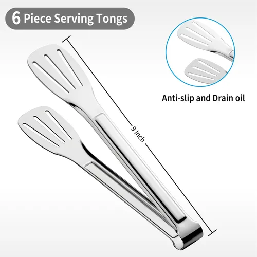 Miniatura 2 de Paquete de 6 pinzas para cocinar, pinzas pequeñas de acero inoxidable para servir alimentos, pinzas de cocina multifuncionales para servir