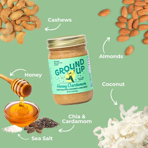 Miniatura 2 de Ground Up Mantequilla de almendras y anacardos - cardamomo de miel con semillas de chía - Sin maní, sin lácteos, sin gluten, vegana - 1 tarro de 12