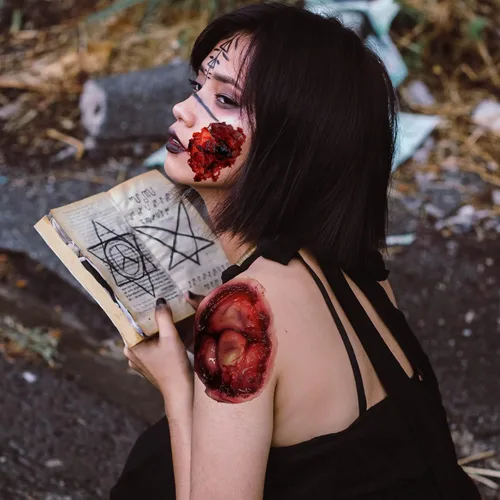 Miniatura 6 de Tatuaje temporal de Halloween – Tatuajes de heridas sangrientas, calcomanías de sangre realistas, tatuajes de maquillaje de zombi de cara falsa