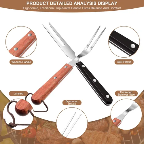 Miniatura 3 de 2 tenedores de carne de acero inoxidable con mango de madera para cocinar, barbacoa, parrilla, herramienta de carne para cocina, barbacoa, servir
