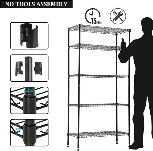 Miniatura 4 de Estantería de alambre de 5 niveles, unidad de almacenamiento, estante organizador de metal resistente, estante de pie sin ruedas para cocina, baño
