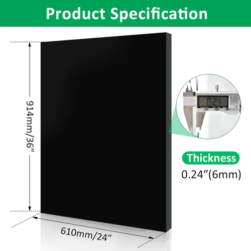 Miniatura 2 de Paquete de 2 láminas acrílicas negras de alta calidad (plexiglás) de 24 x 36 pulgadas, 1/4 pulgadas (0.236 in), resistentes a los arañazos