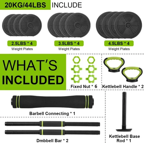 Miniatura 6 de Juego de mancuernas ajustables 4 en 1, mancuernas, pesas rusas y flexiones, asas antideslizantes, pesas libres, para ejercicios de gimnasio en casa