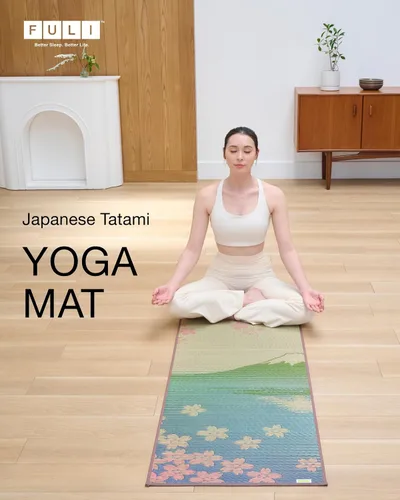 Miniatura 2 de FULI Tapete de yoga japonés tatami, tapete Igusa, esterillas antideslizantes para ejercicio y fitness, pilates y entrenamientos de piso, fabricado