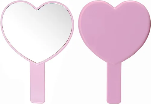 Miniatura 4 de Espejo de mano de maquillaje en forma de corazón, espejo de mano de viaje, espejo cosmético personal portátil con asa (rosa)