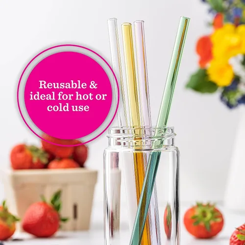 Miniatura 2 de Pajitas de vidrio – Dos colores – Juego de 5 unidades para beber jugos, batidos, aguas, resistentes a roturas, reutilizables, elegantes