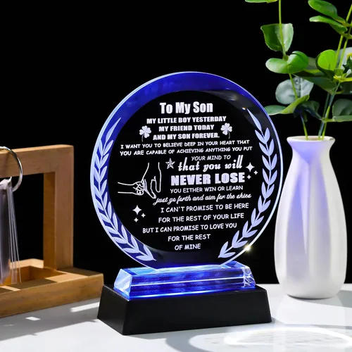 Miniatura 5 de Regalos para hijo de mamá, papá a mi hijo, regalos de placa de cristal con base colorida, regalos de cristal significativos para adultos, hijo