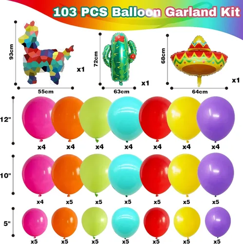 Miniatura 3 de Decoraciones de fiesta mexicana, arco de globos de fiesta, colorido temática mexicana, kit de guirnalda de globos con cactus y llamas, globos