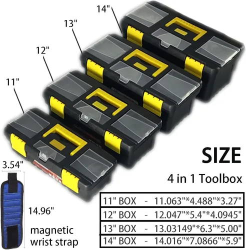 Miniatura 4 de Caja de herramientas de almacenamiento portátil multifuncional de 4 piezas con pestillo de seguridad integrado, bandeja y pulsera magnética