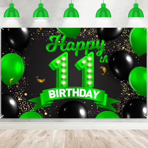 Miniatura 31 de Cartel de feliz cumpleaños 26 verde y negro, telón de fondo con texto en inglés "Cheers to 26 years old confeti", globos de confeti, decoración