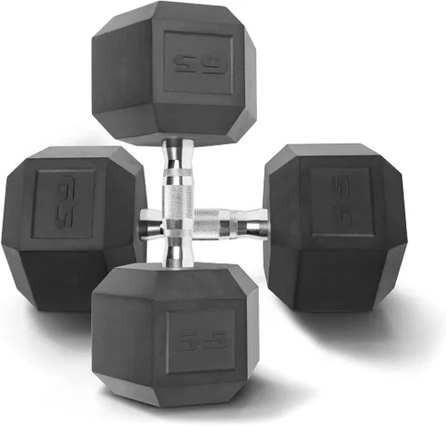 Miniatura 10 de WF Athletic Supply Mancuernas hexagonales con revestimiento de goma con mango cromado contorneado, entrenamiento de cuerpo completo y entrenamiento