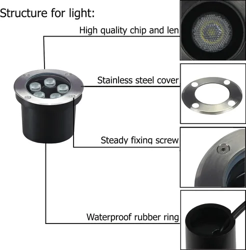 Miniatura 3 de Luces de suelo para exteriores de 5 W, voltaje de línea 110 V 120 V, iluminación impermeable de paisaje cableada, lámpara subterránea empotrada