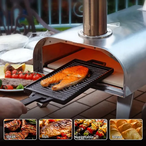 Miniatura 8 de BIG HORN Horno de pizza multicombustible de 12 pulgadas para exteriores que alcanza hasta 1110 ℉ - Compatible con madera, gas y electricidad 3 en 1
