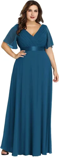 Miniatura 60 de Ever-Pretty Vestido formal para mujer, Navidad, Año Nuevo, cuello en V, gasa, talla grande, largo hasta el suelo, vestido de dama de honor