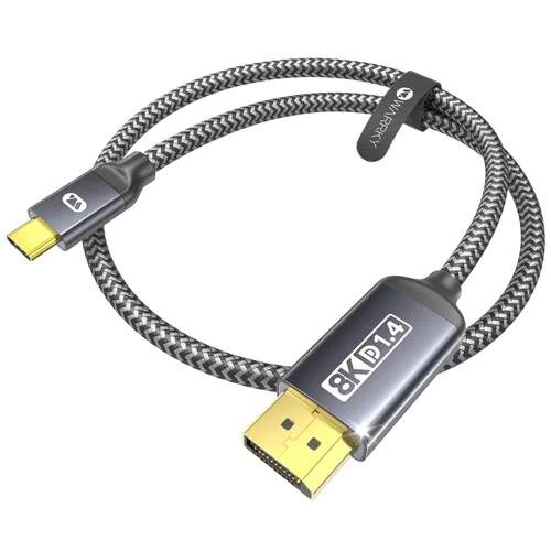 Miniatura 9 de Warrky Cable USB C a DisplayPort (8K 60Hz, 4K 240/144Hz), [Carcasa de Aluminio, Enchufe Chapado en Oro] Cable Thunderbolt 3/4 a Display Port Gris