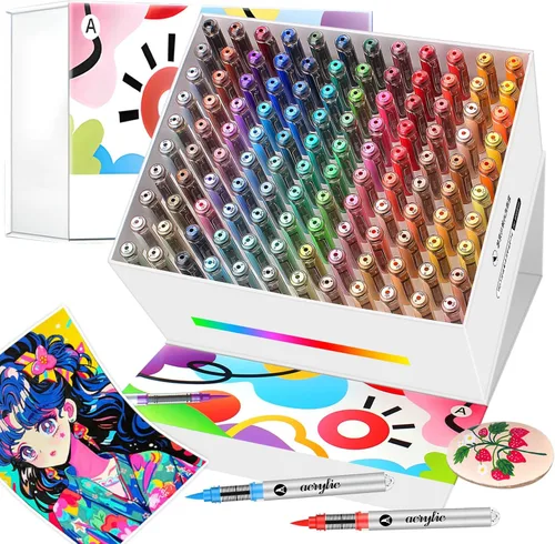 Marcadores de pintura acrílica de 120 colores, no tóxicos, de secado rápido, juego de marcadores de pincel acrílico suave para pintura de roca,