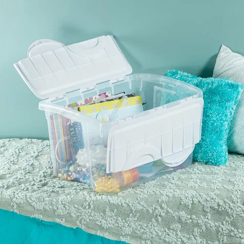 Miniatura 4 de Sterilite Paquete de 12 cajas de almacenamiento con tapa con bisagras, contenedores organizadores apilables, 4 cuartos de galón, transparente