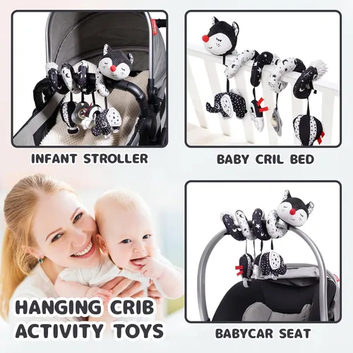 Miniatura 4 de Koty Juguetes para Asiento de Coche, Juguete de Peluche en Espiral para Bebés con Caja de Música, Sonajero y Cascabeles Colgantes para Cochecito