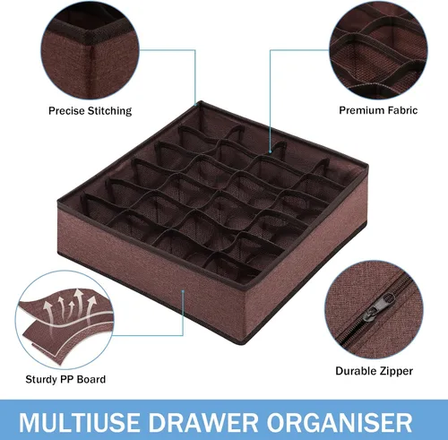 Miniatura 6 de Cajas de Almacenaje Plegables, Organizadores de Cajones con Divisores para Ropa Interior, Cajas de Almacenaje de Tela de 24 Celdas para Lencería