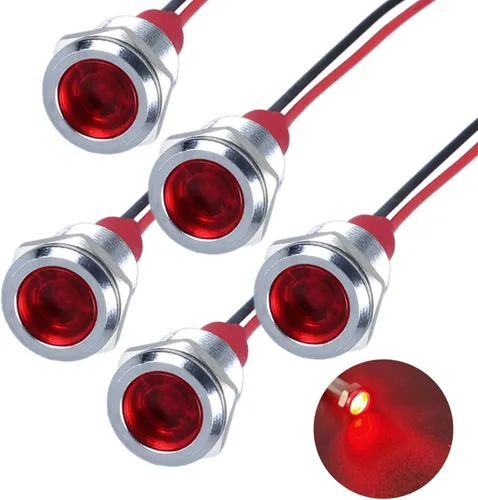 Miniatura 23 de 5Pcs 12V-24V Luz indicadora LED de ahorro de energía Montaje de orificio 8mm (1/3") 20mA Señal de lámpara de cabeza plana ancha impermeable piloto