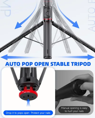 Miniatura 3 de Palo selfie magnético automático de 70 pulgadas, soporte de trípode de apertura automática con control remoto, compatible con Android 5.0 e iOS 5.1