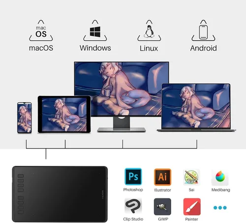 Miniatura 2 de HUION Inspiroy H950P - Tableta de dibujo digital de 8 x 5 pulgadas con lápiz sin batería, 8192 presión de bolígrafo, inclinación, 8 teclas de acceso