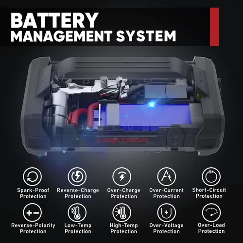 Miniatura 8 de LOKITHOR JA301 Arranque de Vehículo con Compresor de Aire, Paquete de Batería de Automóvil Portátil de 2000Amp 12V para Hasta 8.0L de Gasolina