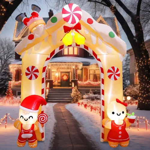 Arco Inflable de Navidad de 10 Pies Hombre de Jengibre - Inflables de Navidad Decoraciones para Exteriores, Decoraciones Inflables de Patio de
