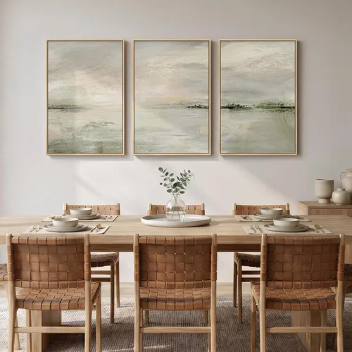 Miniatura 4 de Framed Sage Green Abstract Landscape Wall Art for Bedroom, 3 Piece Modern Canvas Prints Paintings Artwork for Walls, Minimalist Nature Pictures for