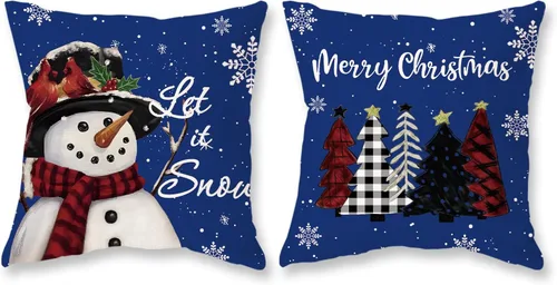 Miniatura 15 de TAJWE Fundas de almohada navideñas de 12x20, juego de 2, deja caer la nieve, muñeco de nieve, árboles de Navidad, fundas de cojín lumbares negras