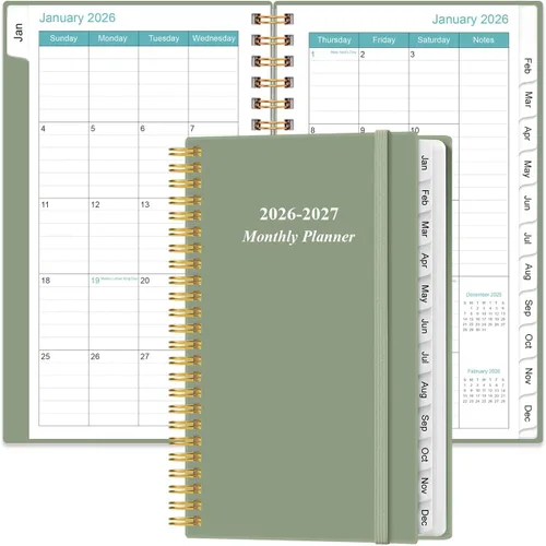 Miniatura 21 de Agenda mensual 2026-2027, enero 2026 a junio 2027, dos páginas por mes, calendario mensual de 18 con pestañas, bolsillo interior, 6.4 x 8.5 Negro