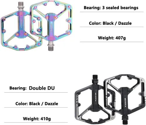 Miniatura 6 de Black/Dazzle - Pedales de bicicleta de montaña, 3 rodamientos sellados, aleación de aluminio, pedales MTB con 20 pasadores antideslizantes, pedales