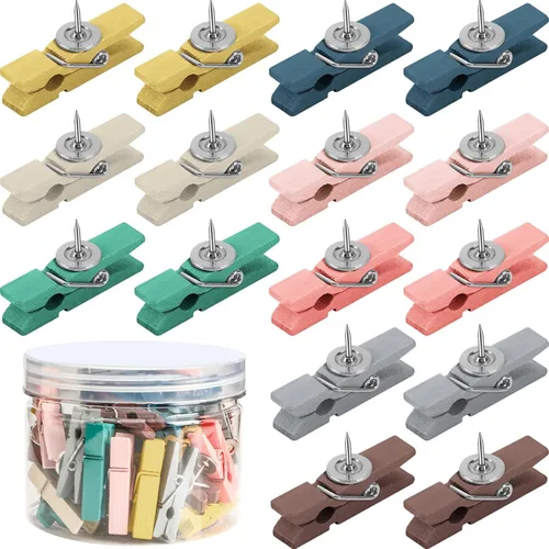 Miniatura 9 de SANNIX 100 clips de madera con tachuelas para el pulgar para tablón de anuncios, decoraciones de tablero de corcho y escuela, oficina, manualidades