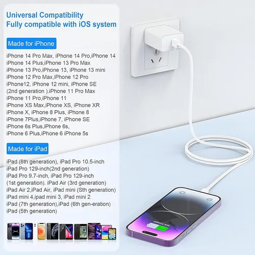 Miniatura 3 de Cargador de carga rápida para iPhone 17 de 10 pies, adaptador de bloque de carga rápida USBC de 20 W con cable USB C a USB C de 10 pies de largo