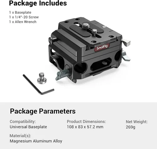 Miniatura 6 de SmallRig Sistema elevador de placa base ligero con doble abrazadera de varilla de 0.591 in, versión de aleación de magnesio de placa base, con placa