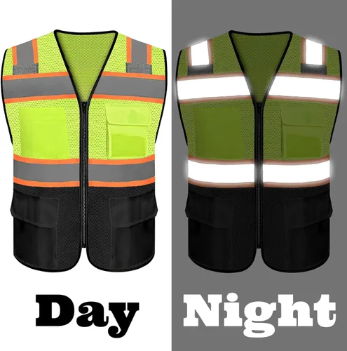 Miniatura 3 de Chaleco de seguridad reflectante de alta visibilidad con 5 bolsillos y cremallera clase 2 para adultos, unisex, ropa de trabajo de seguridad