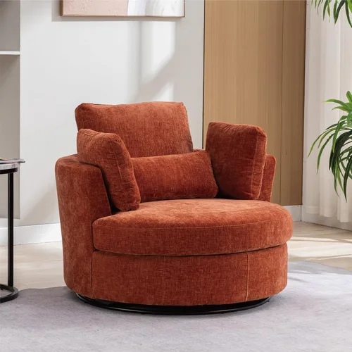Miniatura 18 de Chifee & Vingol Silla decorativa giratoria de gran tamaño de 40.35 pulgadas, silla redonda tapizada de barril con almohadas, sillas giratorias